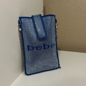 Bebe Rhinestone Phone Crossbody Bag Blue Sparkly Mini Purse